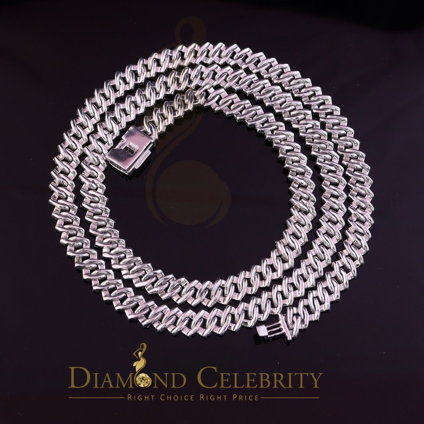 DiamondCelebritees White Cuban Moissanite Necklace Wdth 8mm Length sz 20inch Sterling Silver