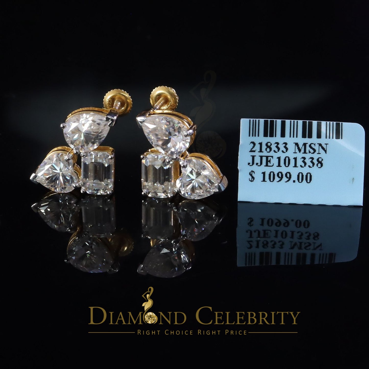 DiamondCelebritees Classy Stud Earring 7.00CT VVS 'D Moissanite Women's 925 SilverYellow Toi et Moi