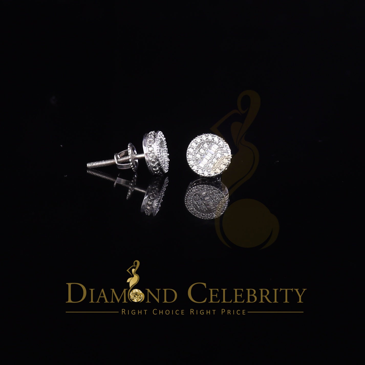 Diamondcelebritees 1.00ct VVS 'D' Moissanite Men's/Womens 925 Silver White Round Stud Earrings