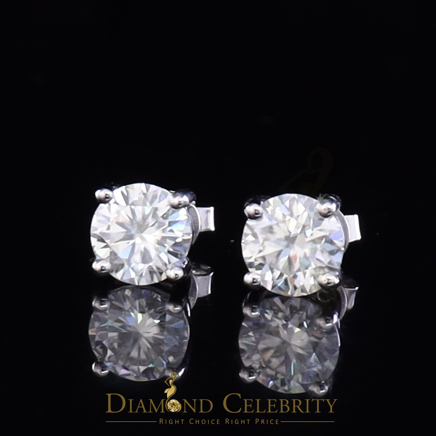 Diamondcelebritees Mens & Womens stud 925 silver White 3.00ct VVS 'D' Color Moissanite CZ Earrings