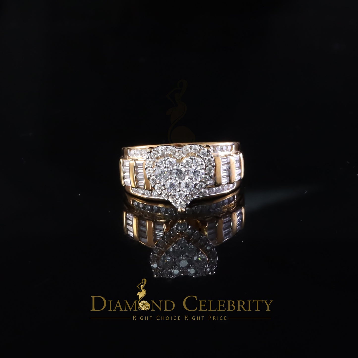 DiamondCelebritees New Women Heart Cindarella Ring 925 Yellow Silver1.20ct VVS D Clr.Moissanite SZ7