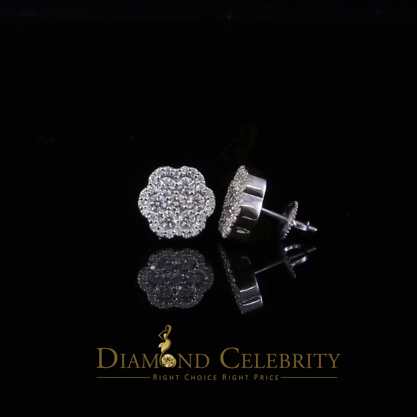 Diamondcelebritees 1.50ct VVS 'D' Moissanite Men's/Women 925 Silver White Flower Shape Stud Earring