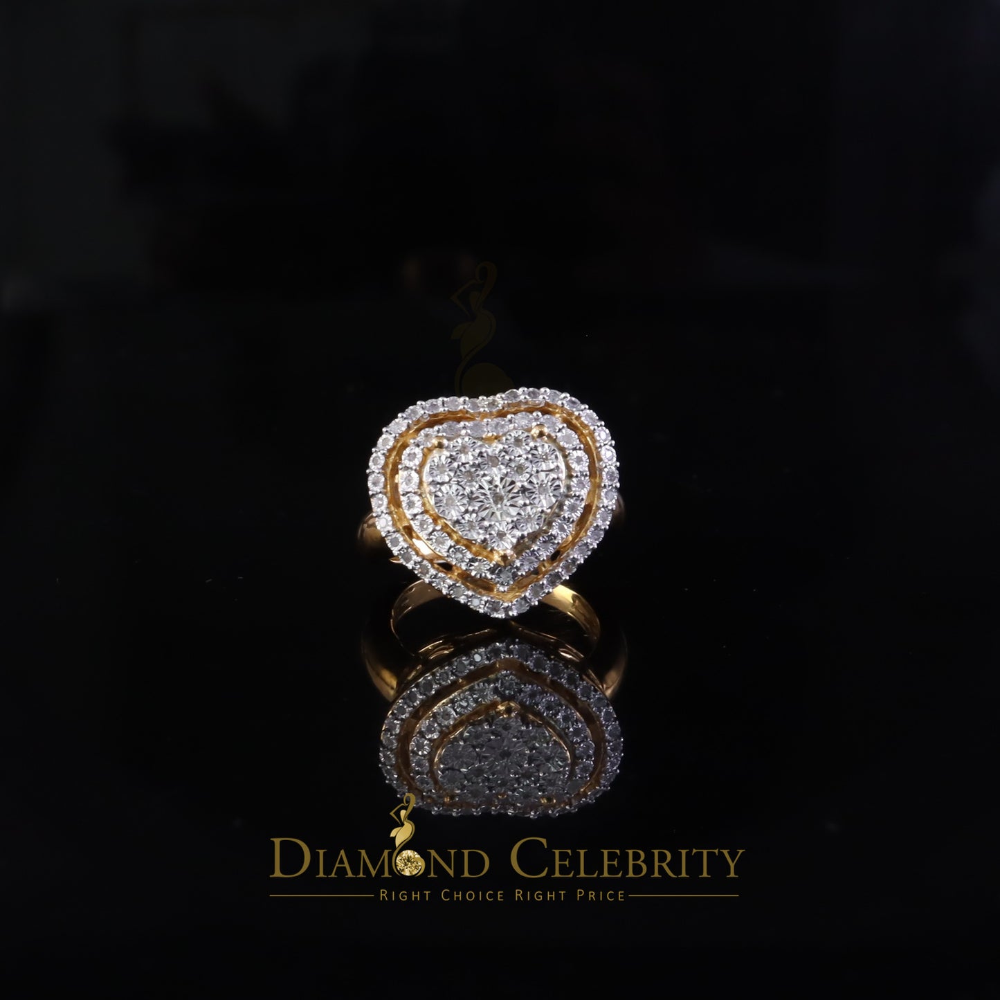 DiamondCelebritees New Yellow Double Heart Real Diamond 0.33ct 925 Sterling Silver Womens Ring SZ 8