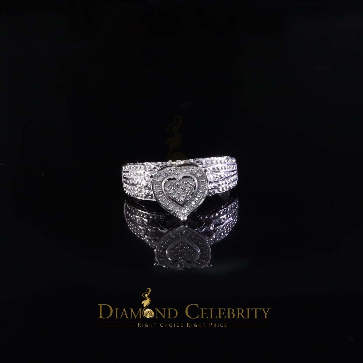 DiamondCelebritees Real Diamond 0.10ct White 925 Sterling Silver Womens Engagement Heart Ring SZ 7