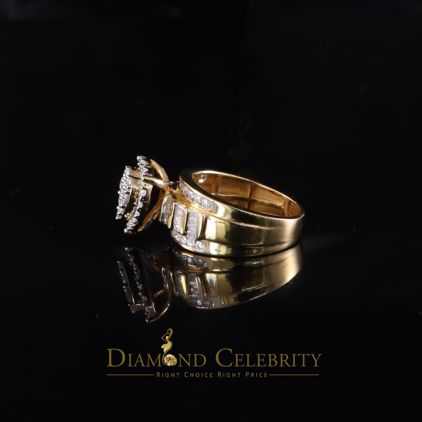 DiamondCelebritees Womens Cinderella Heart Ring SZ7 Yellow 925 Silver 1.00ct VVS D Moissanite
