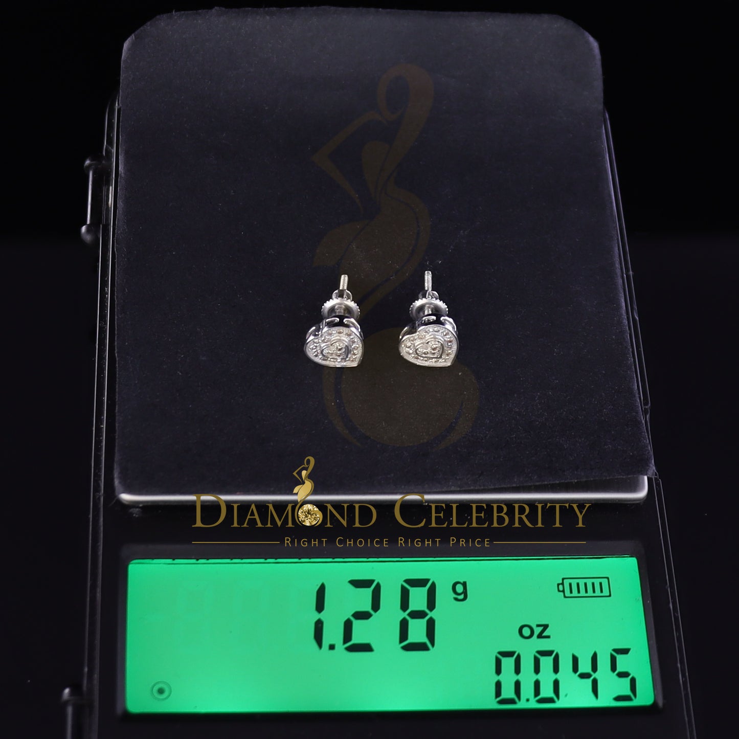 DiamondCelebritees Micro Pave 0.11ct Real Diamonds 925 White Silver Women's & Men's Heart Earrings