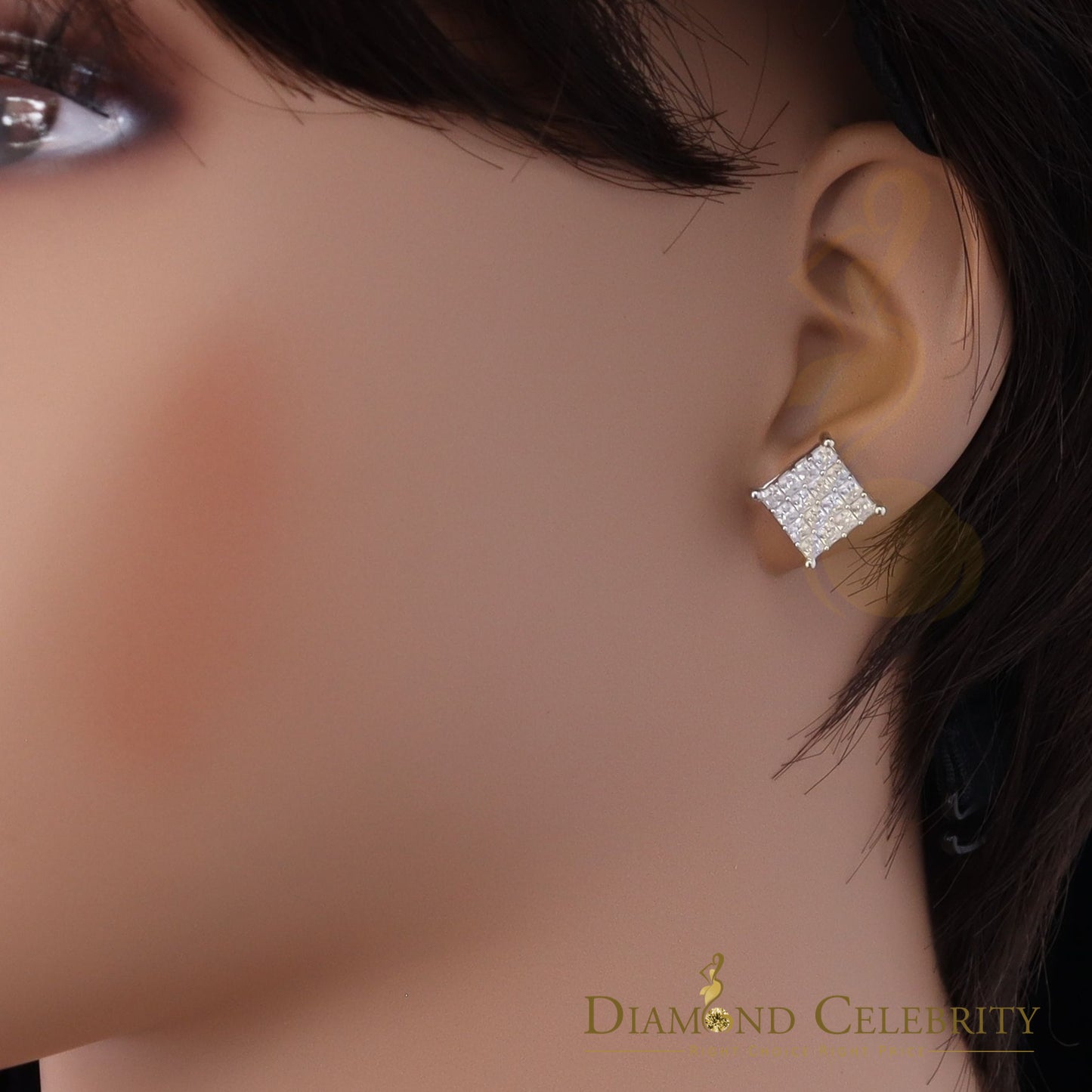 DiamondCelebritees 925 White Silver 2.88ct Cubic Zirconia Women's & Men's Hip Hop Square Earrings