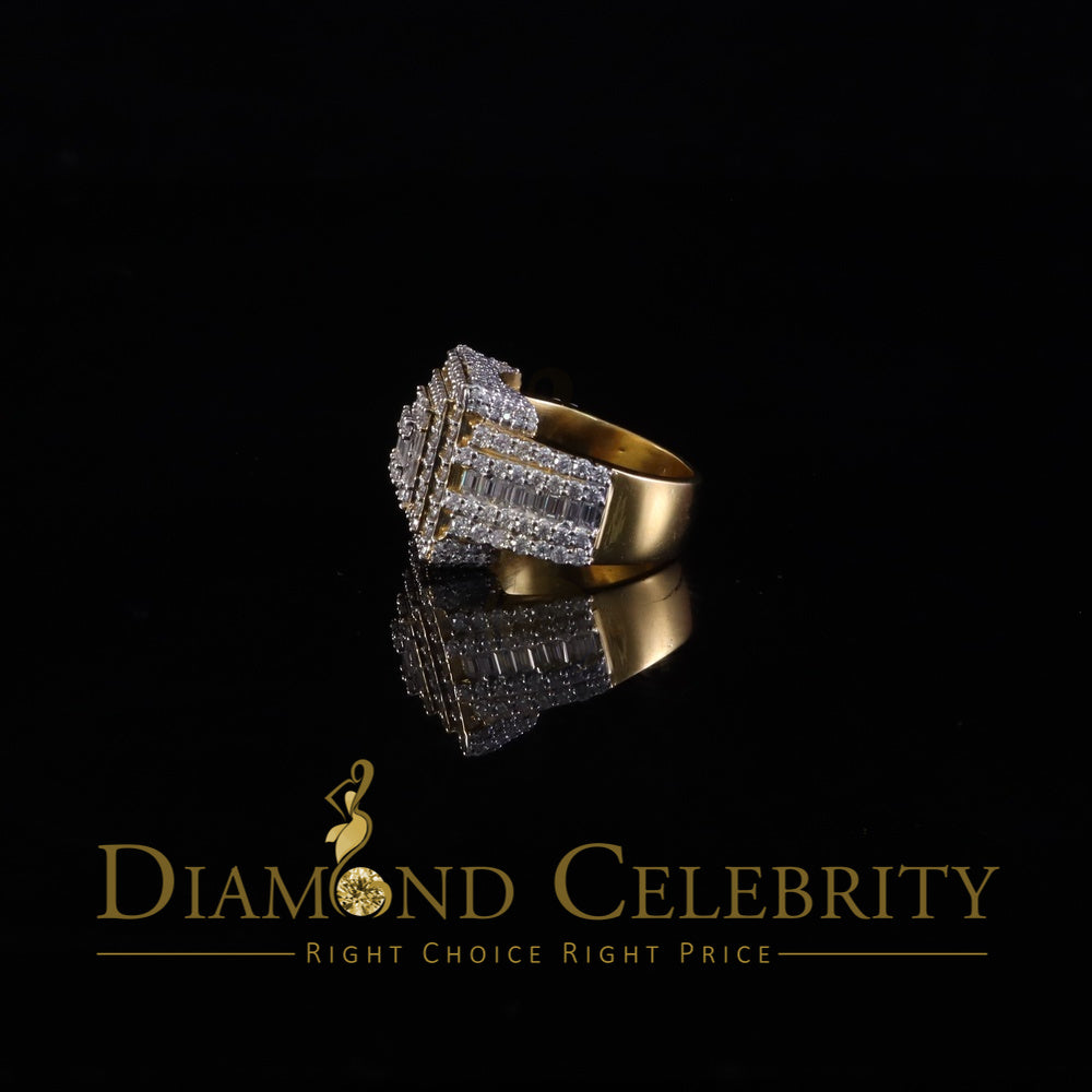 DiamondCelebritees 925 Yellow Silver 5.00ct VVS 'D' Moissanite Stone Men's for Square Rings Size 10