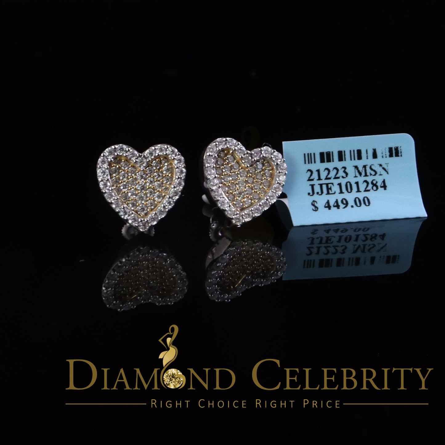 DiamondCelebritees 925 Yellow Silver 1.00ct VVS 'D' Moissanite Stone Heart Stud Earring Men's/Women
