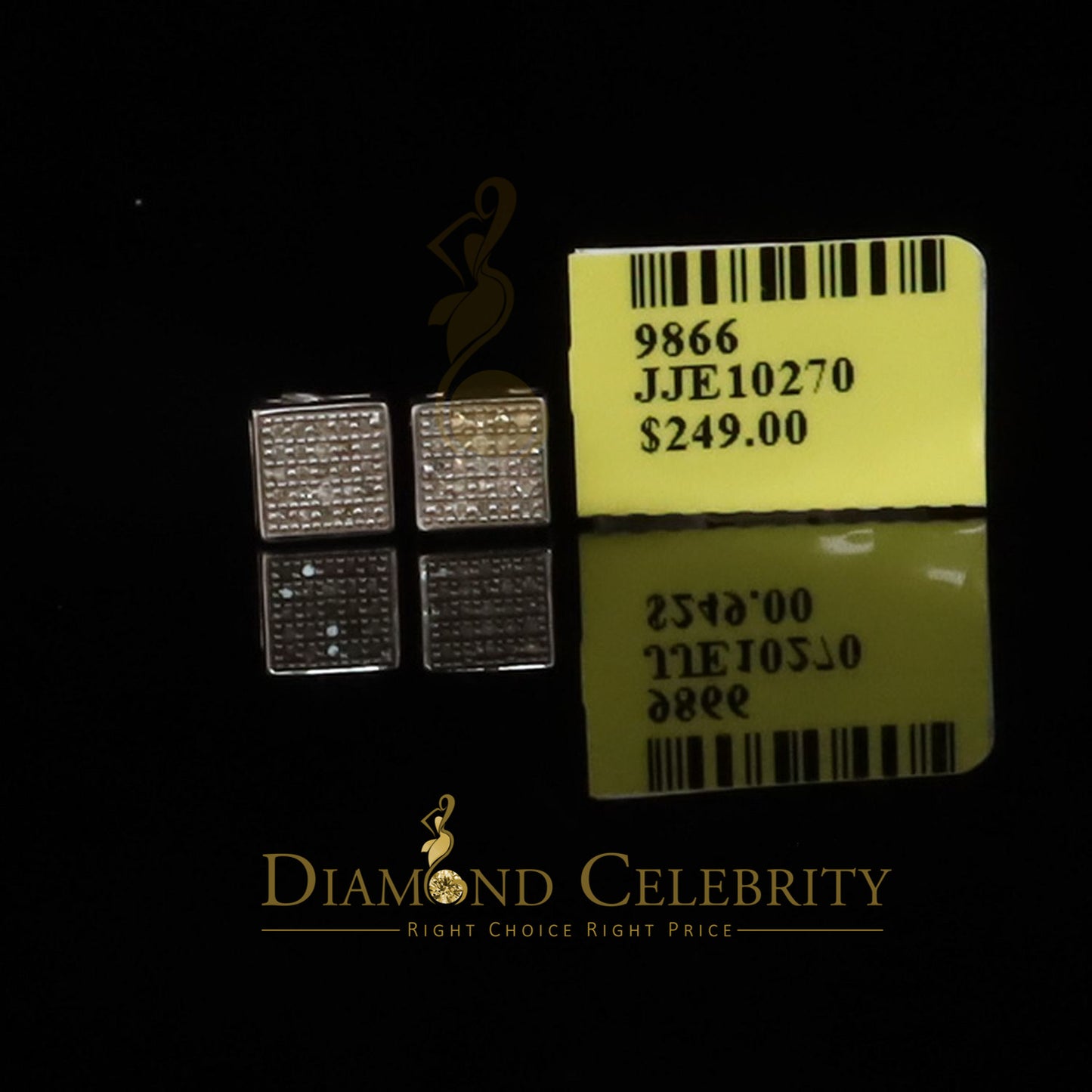 DiamondCelebritees 925 White Sterling Silver 0.15ct Diamond For Women's & Men's Square Earrings