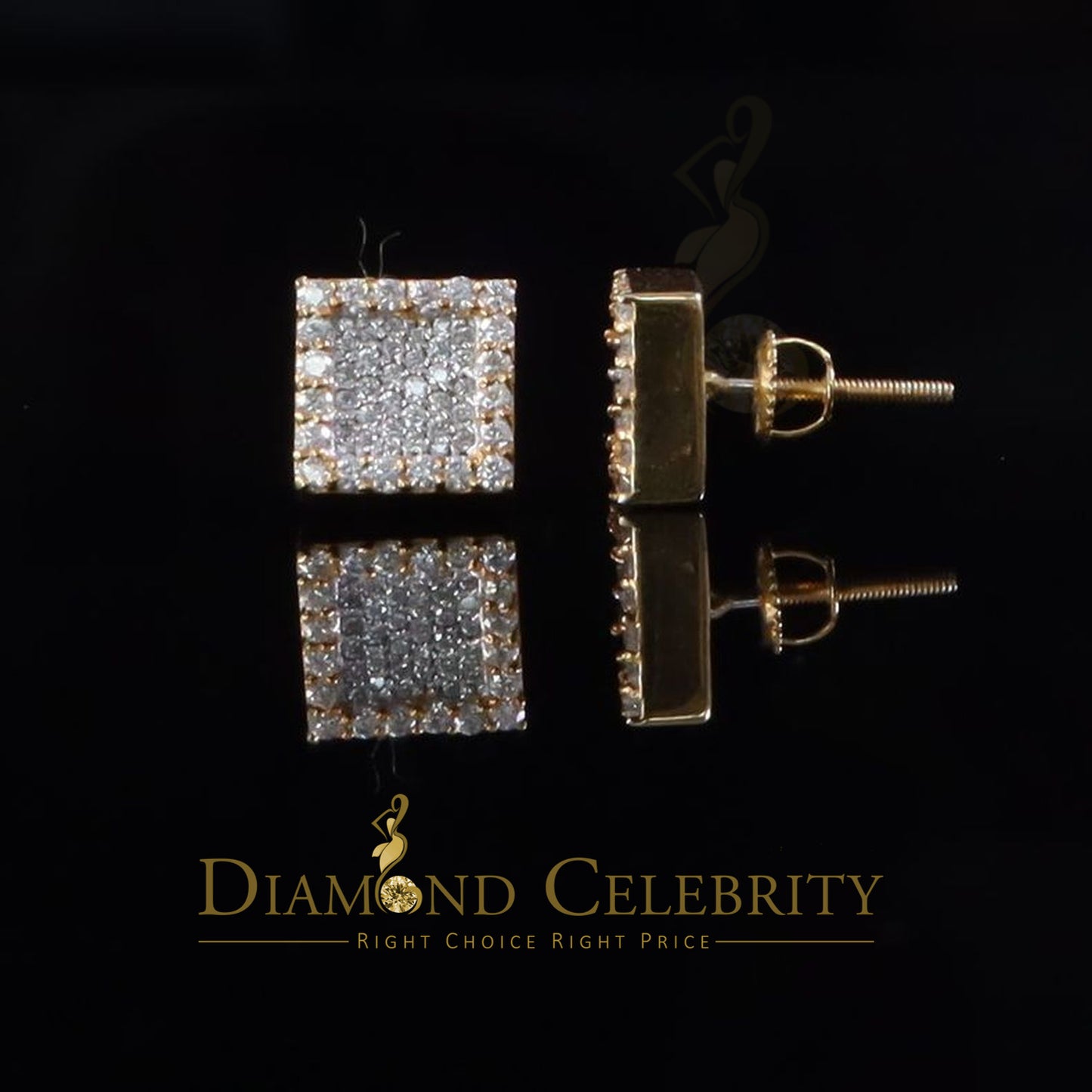 DiamondCelebritees 925 Yellow Silver 0.80ct VVS 'D' Moissanite Square Stud Earring Men's/Womens