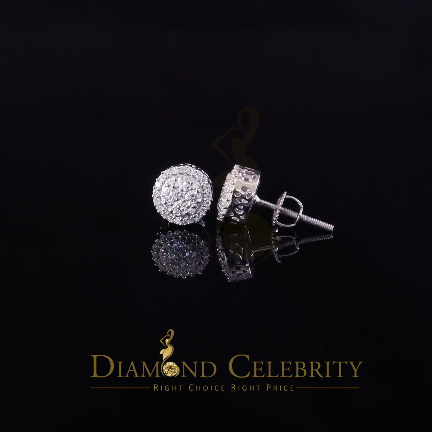 Diamondcelebritees 0.50ct VVS 'D' Moissanite Round Men's/Womens 925 Silver White Stud Earrings
