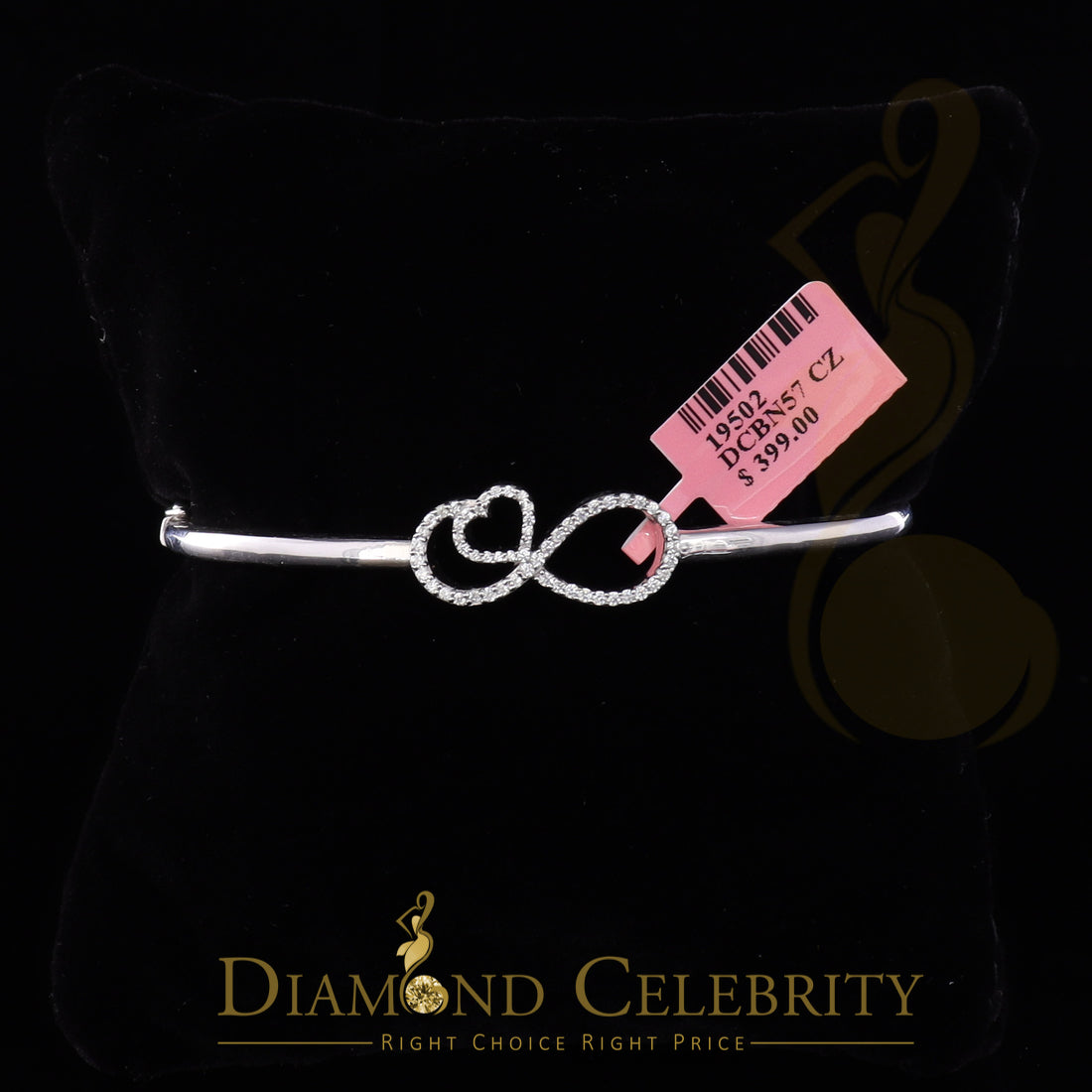 DiamondCelebritees Sterling Silver White Style Heart Bangle 0.50ct Cubic Zirconia SZ 2.49 Inches