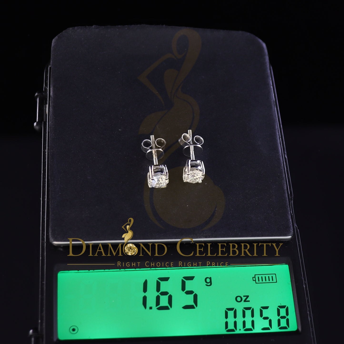 Diamondcelebritees 1.25ct VVS 'D' Moissanite Men's/Womens 925 Silver White Round Stud Earrings
