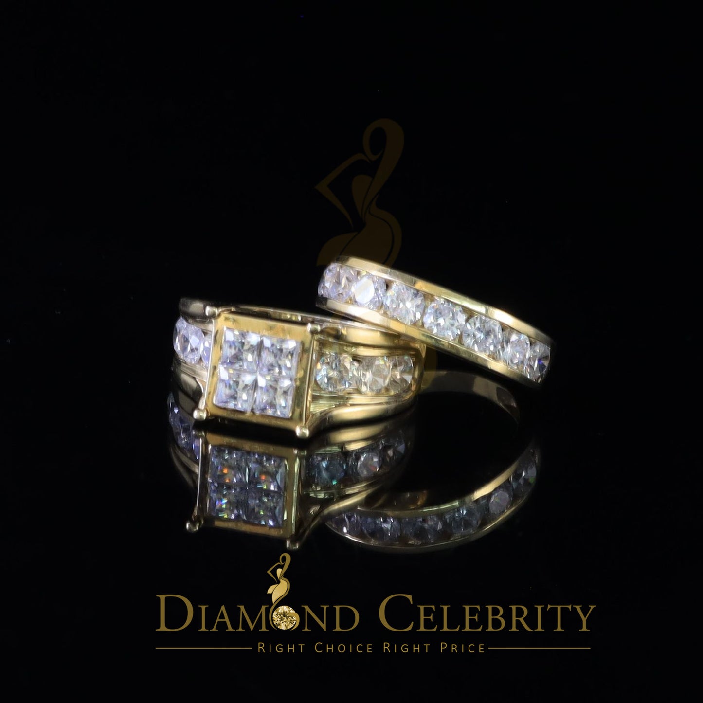 DiamondCelebritees 925 Sterling Yellow Silver 3.50 ct Square Cubic Zirconia Bridal Womens Ring SZ 8