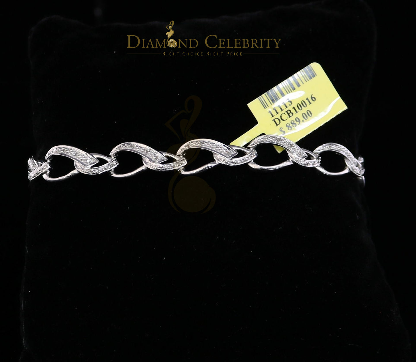 Diamondcelebritees 925 Sterling Silver White 0.20CT Real Diamonds Fancy Style Bracelet Size 7''