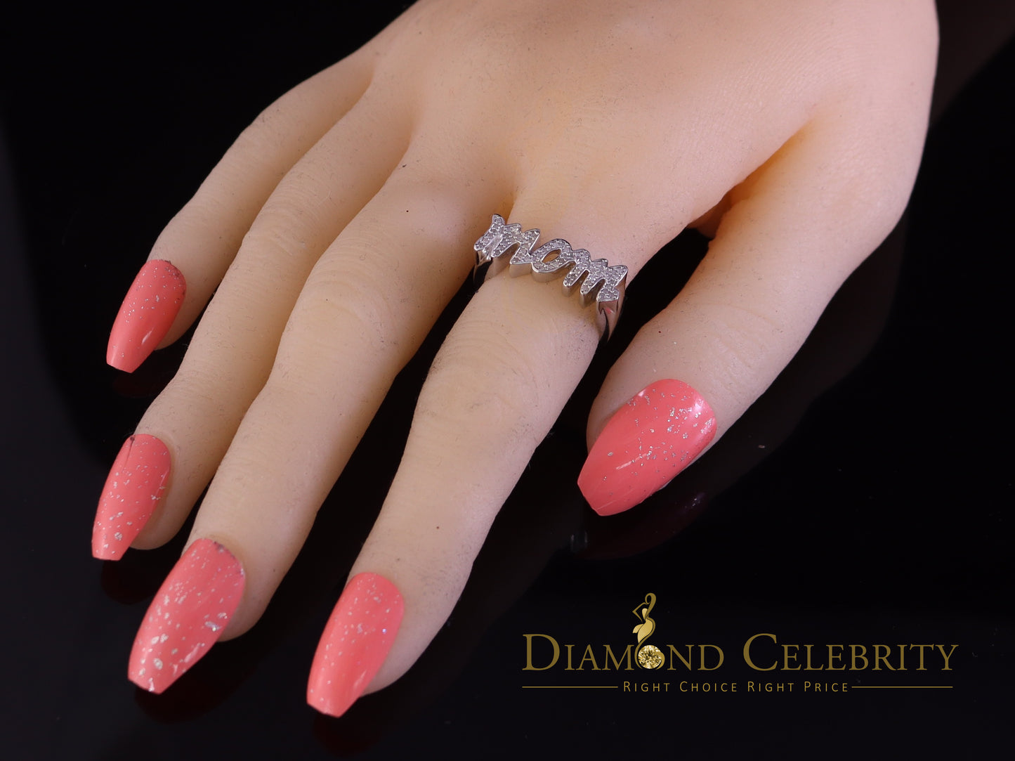 DiamondCelebritees 0.25 CT Real Diamond Mom Ring 925 Sterling White Silver Fashion Womens in Size 7