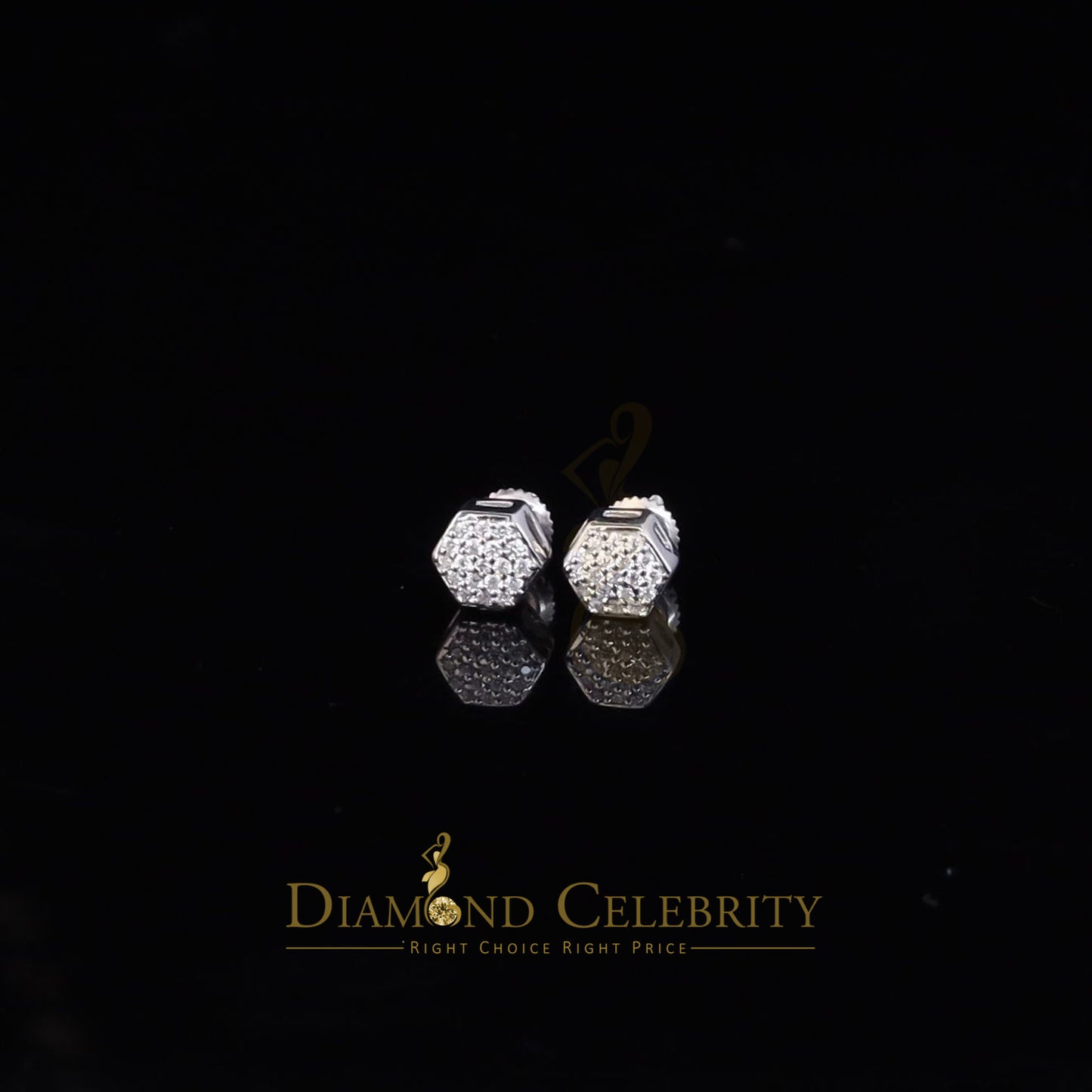 DiamondCelebritees White 925 Silver 0.38ct Cubic Zirconia Women's & Men's Hip Hop Hexagon Earrings