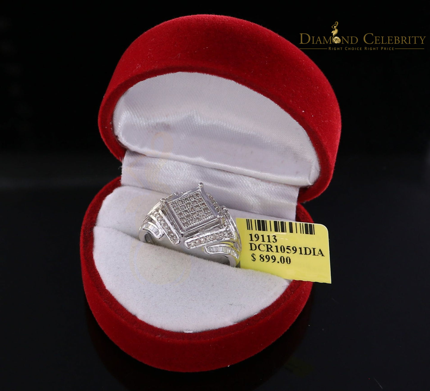 DiamondCelebritees 0.66CT Real Diamond 925 Sterling Silver White Square Men's Engagement Ring SZ 7