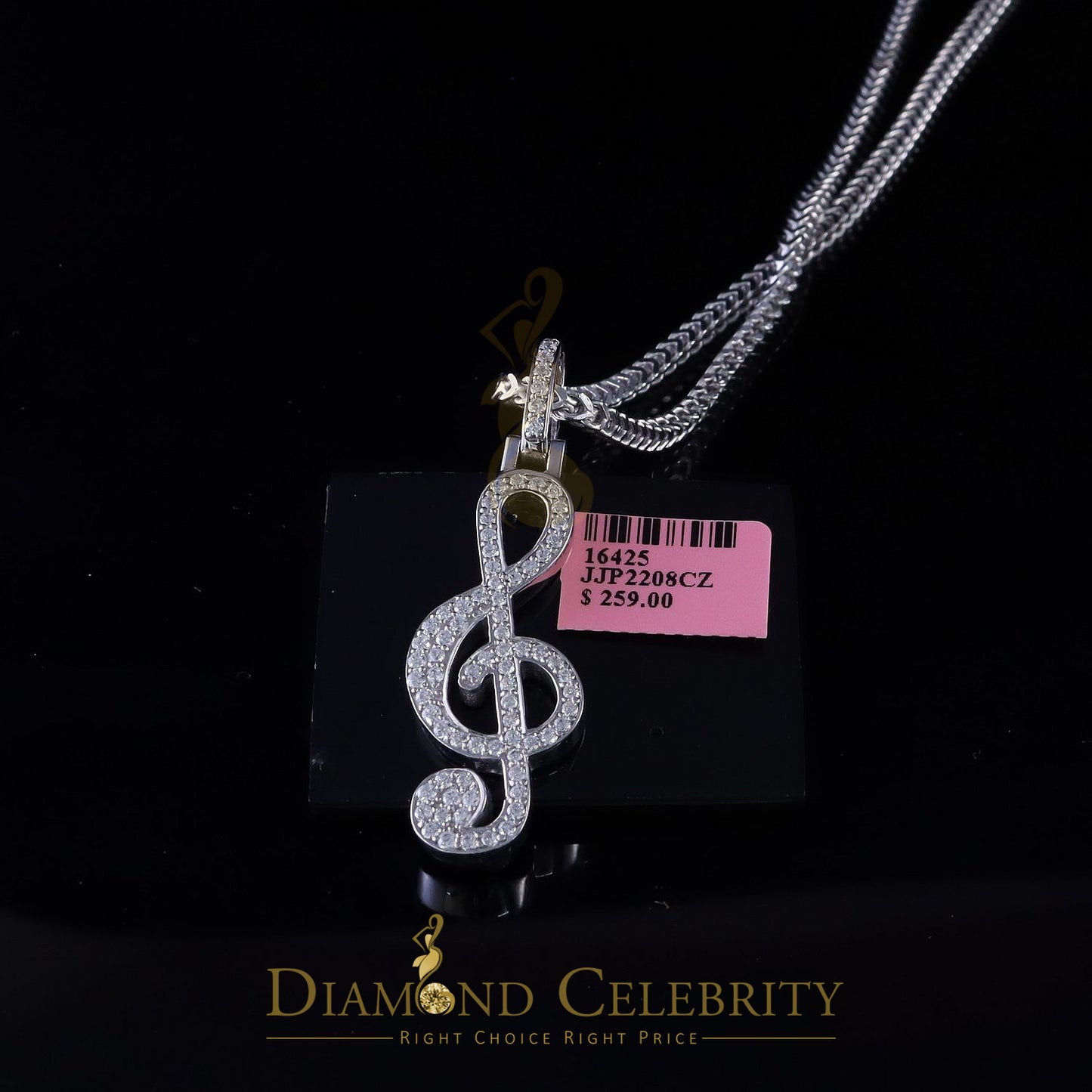 DiamondCelebritees Promise 925 White Sterling Silver MUSIC SIGN Pendant with 2.34ct Cubic Zirconia