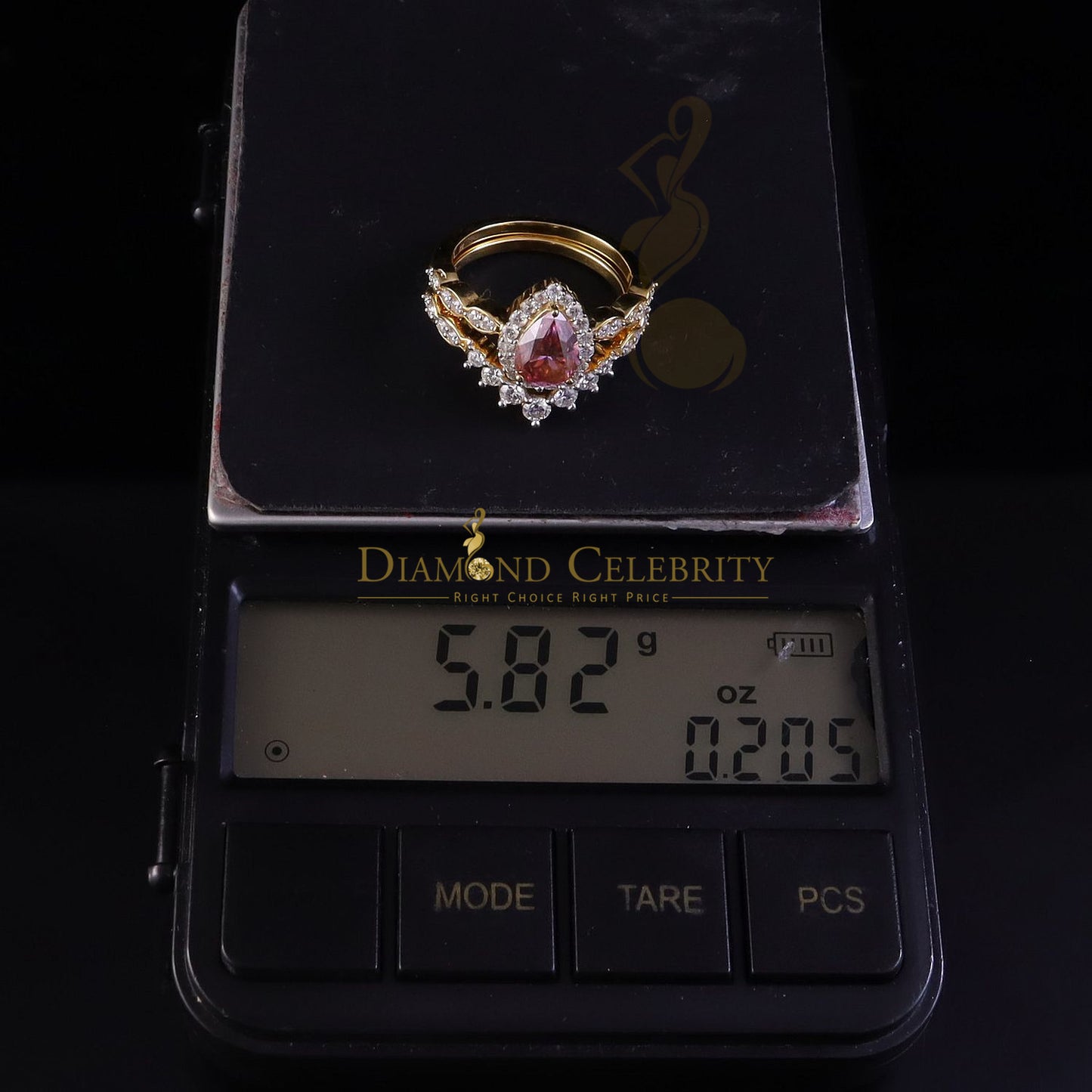 DiamondCelebritees 2.50CTWomen's925SilverYellowVVS D Pink&White Moissanite PearShaped DoubleRingSZ7