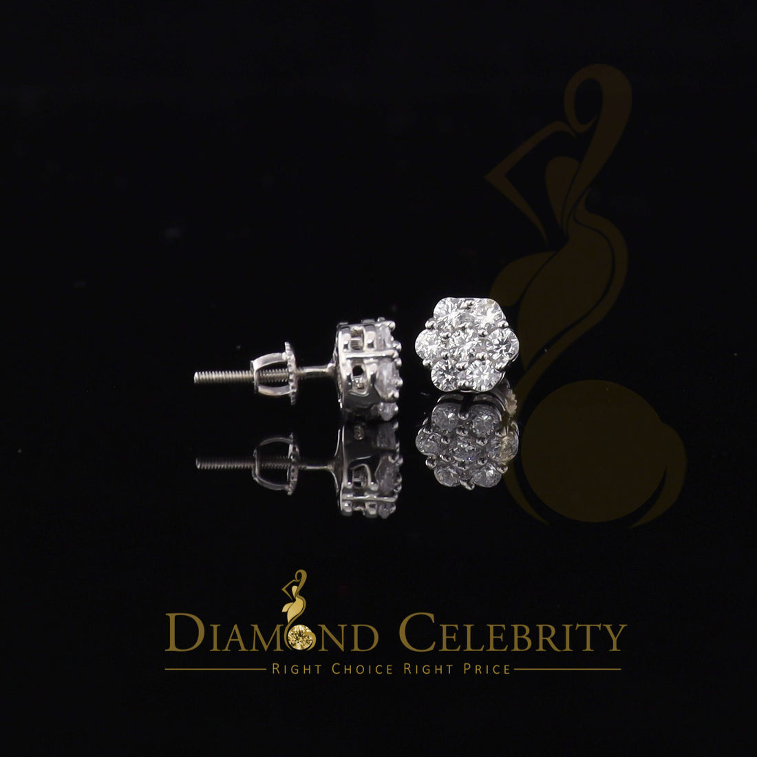 DiamondCelebritees White 925 Sterling 1.96ct Cubic Zirconia Silver Women's Hip Hop Floral Earrings