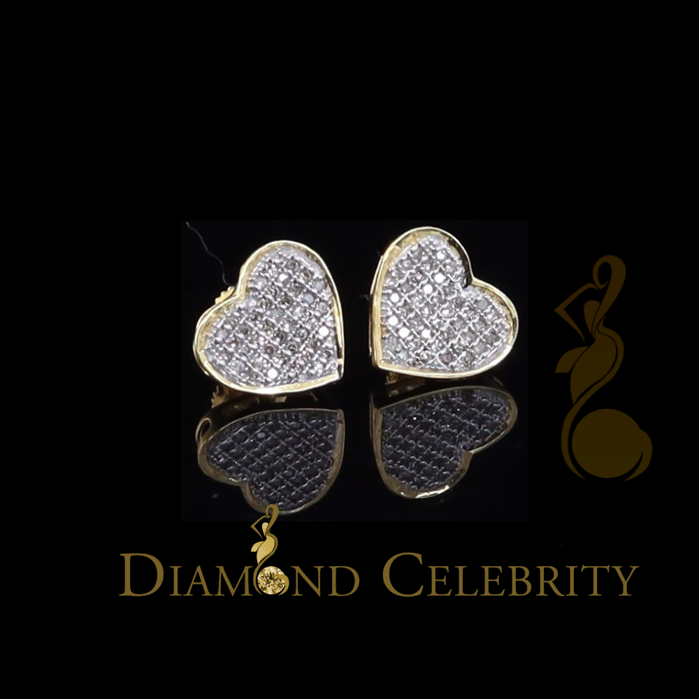 DiamondCelebritees Real 10K Yellow Gold Heart Round Stud 8.58mm Earrings with Real 0.25CT Diamonds