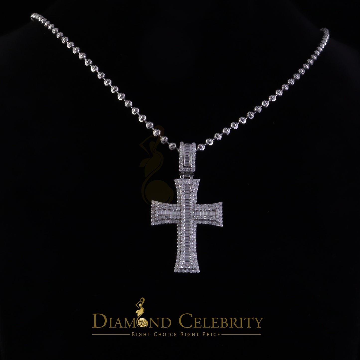 Diamondcelebritees 925 White Sterling Silver 2.25ct VVS D Clr. Moissanite Cross Pendant for Women's