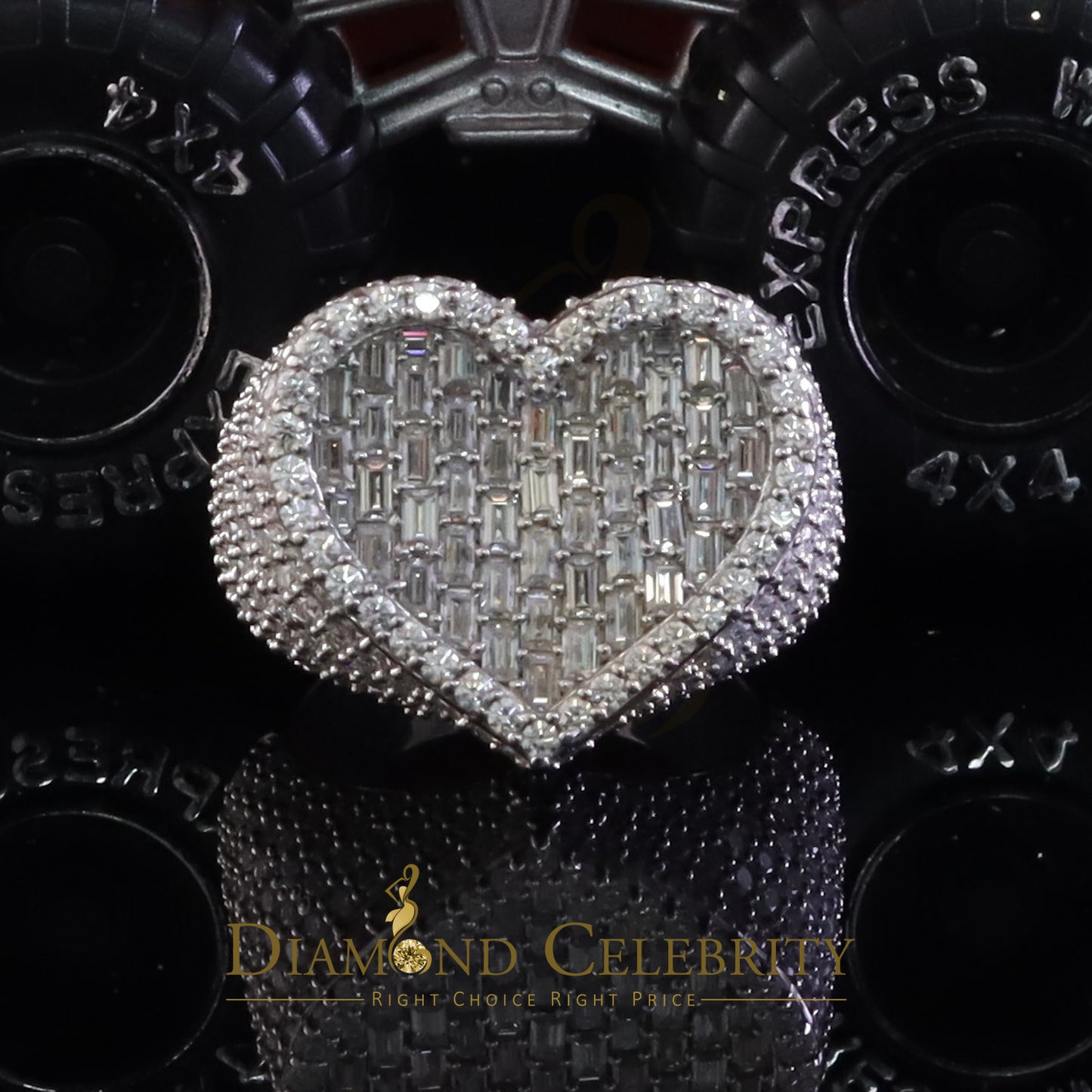 DiamondCelebritees Men's Heart Rings Size 10 White 925 Silver 7.00ct VVS 'D' Moissanite Stone