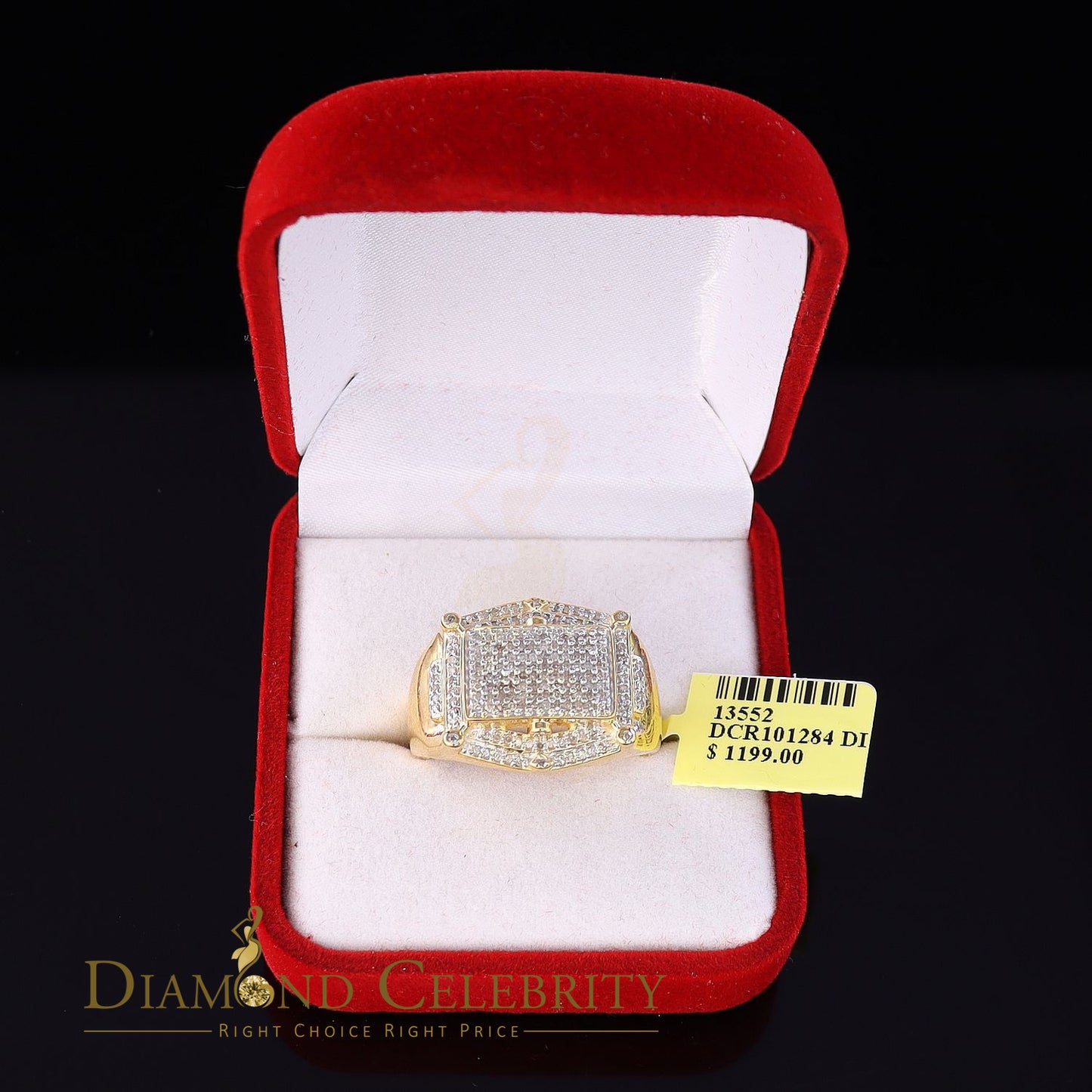 DiamondCelebritees 0.66 CT Real Diamond Men's 925 Sterling SilverYellow Ring Size 11 Square Shape