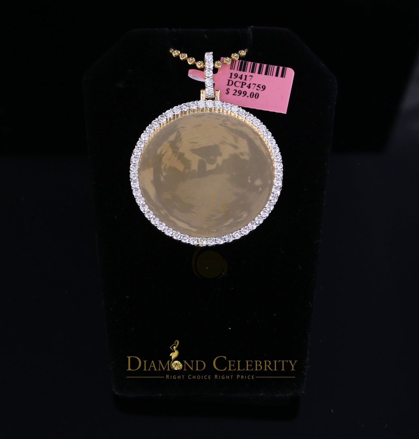 DiamondCelebritees 1.50" Picture Round Yellow Pendant Round Sterling Silver 3.42ct Cubic Zirconia