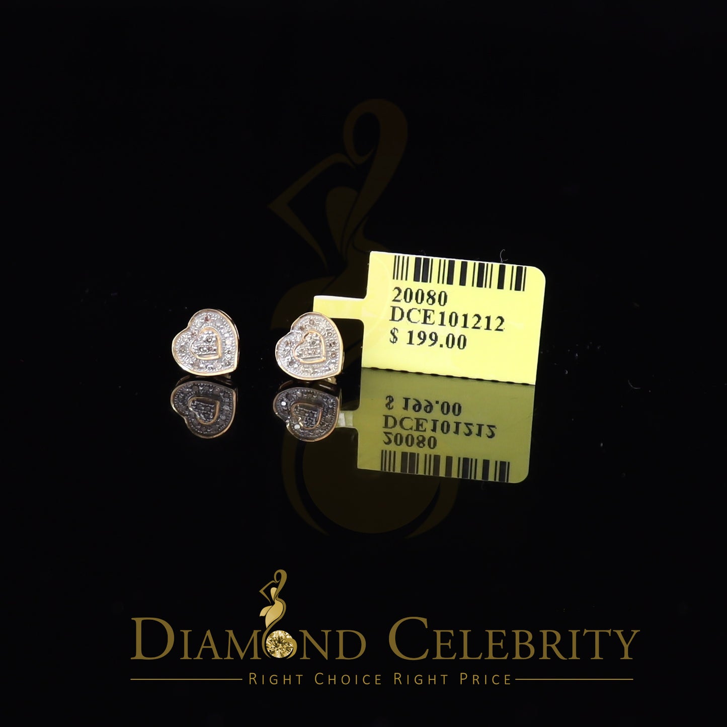 DiamondCelebritees Micro Pave 0.11ct Real Diamonds 925 Yellow Silver Women's & Men's Heart Earrings