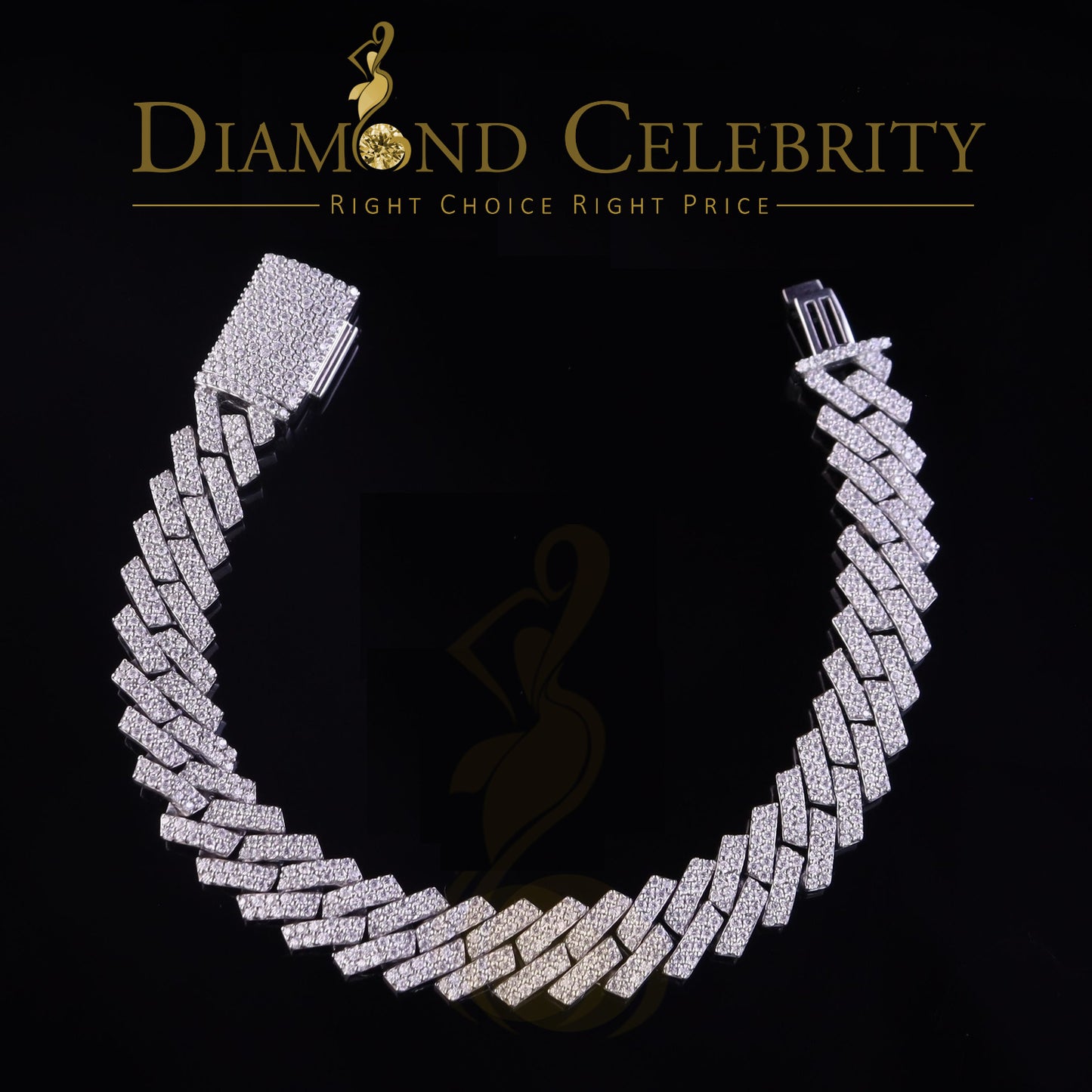Diamondcelebritees Men's Monaco Bracelet 925 Silver White 9.0ct Moissanite size 8 inch & Width 12mm