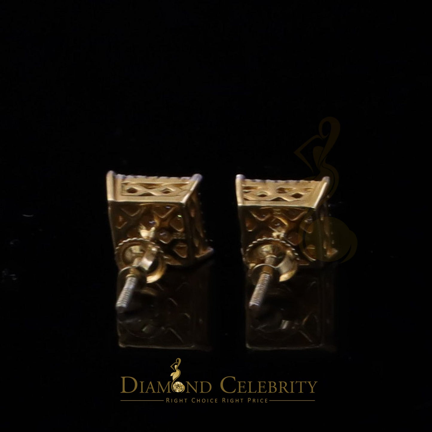 DiamondCelebritees Men's/Womens 925 Silver Yellow 0.55ct VVS 'D' Moissanite Square Stud Earrings