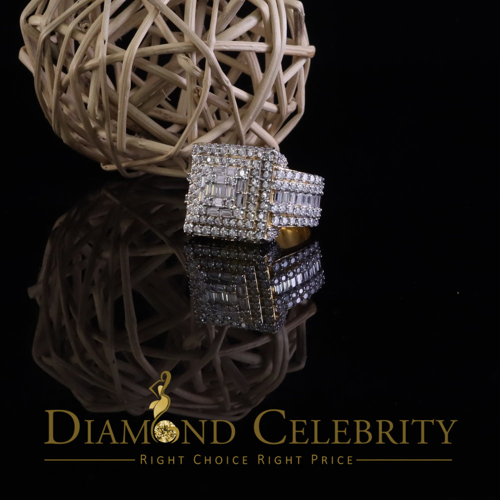 DiamondCelebritees 925 Yellow Silver 5.00ct VVS 'D' Moissanite Stone Men's for Square Rings Size 10