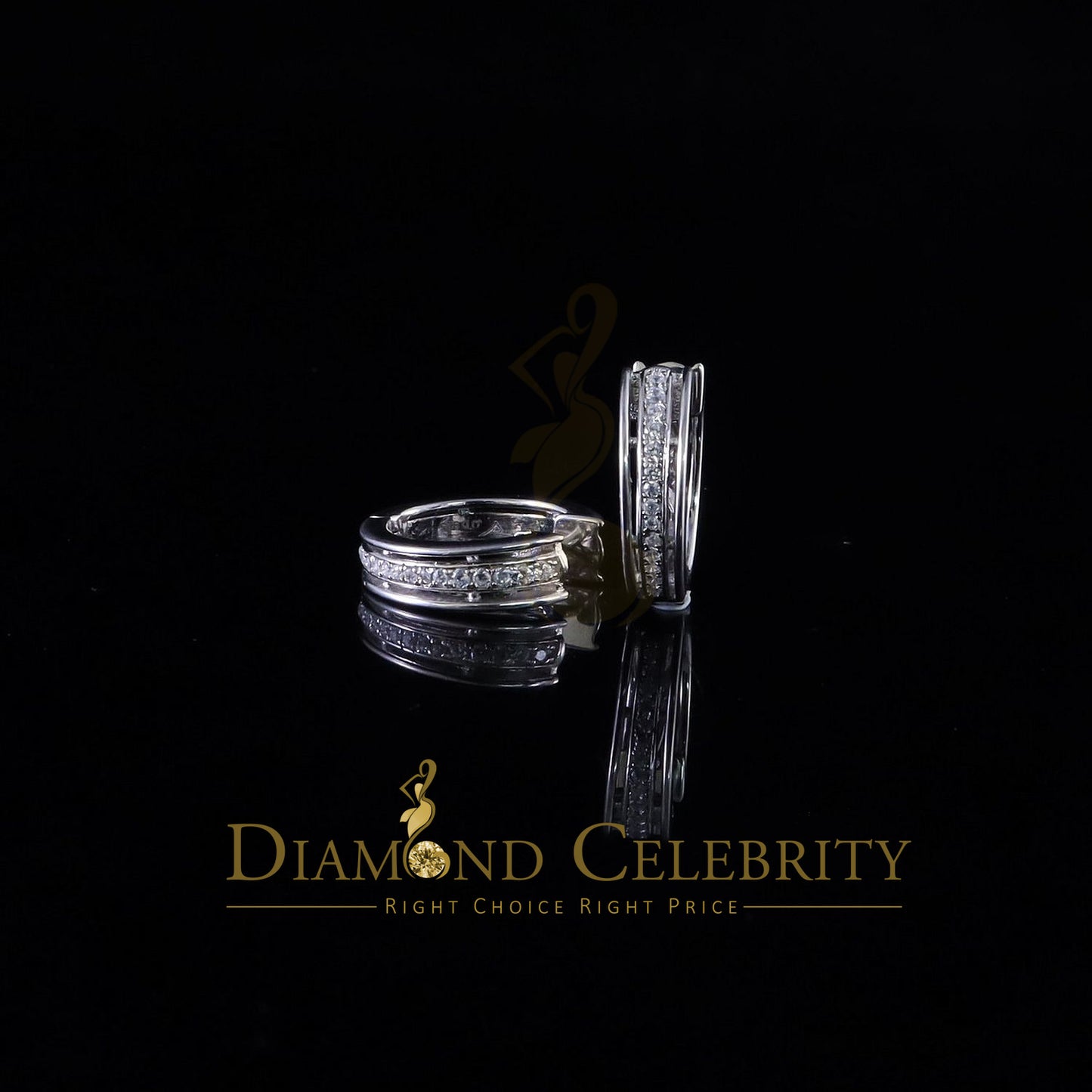 DiamondCelebritees Men's hip hop White 925 Sterling Silver Cubic Zirconia 1 row Huggie Hoop Earring