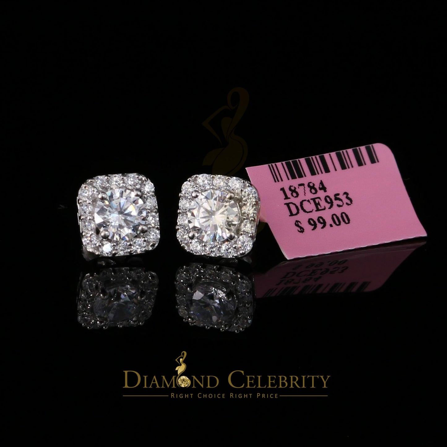 DiamondCelebritees White 3.8ct Cubic Zirconia 925 Sterling Silver Women's & Men's Square Earrings