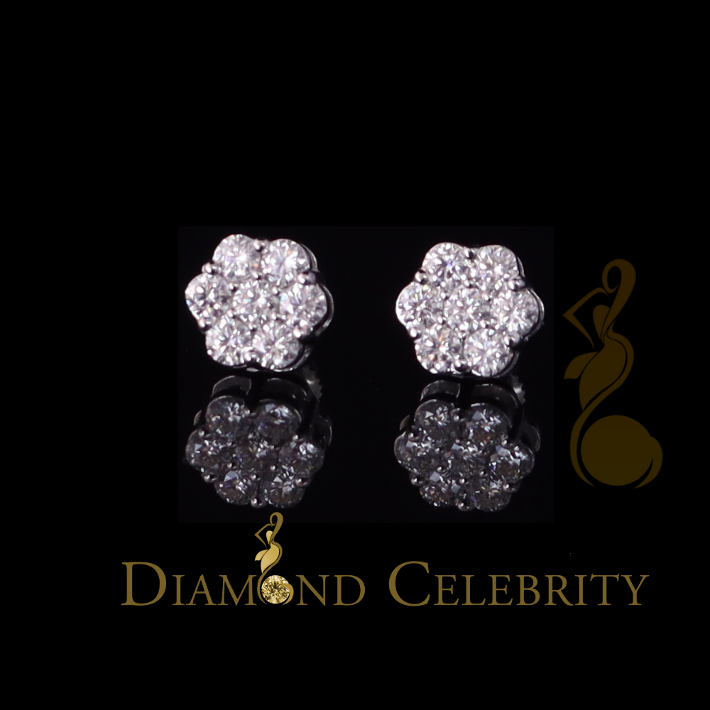DiamondCelebritees 1.0ct Vvs 'D' Color Genuine Moissanite Stud FLORAL Earrings 10k Real White Gold