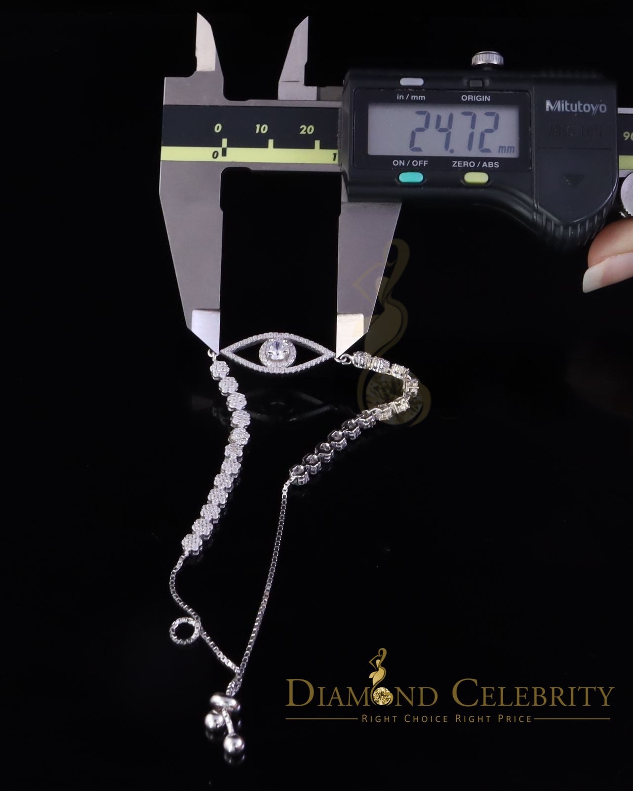 Diamondcelebritees White 925 Silver Eye Shape Bracelet Cubic Zirconia Adjustable Size 7 Inches