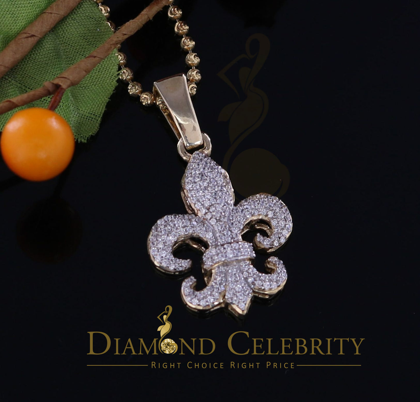 DiamondCelebritees Promise Yellow Sterling Silver Fleur de Lis Pendant with 1.47ct Cubic Zirconia