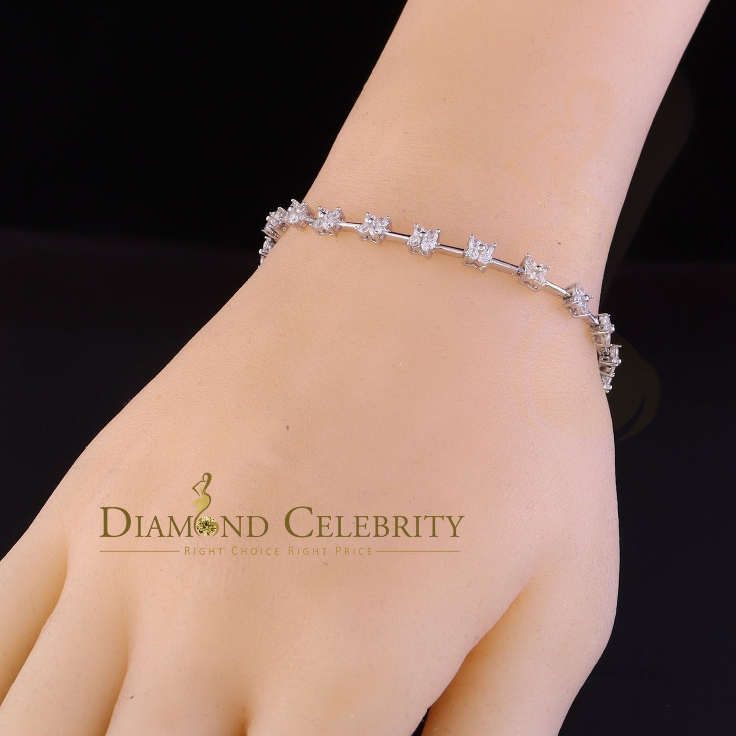 Diamondcelebritees White Sterling Silver 4 Stone Shape Bracelet Cubic Zirconia Adjustable Size 7