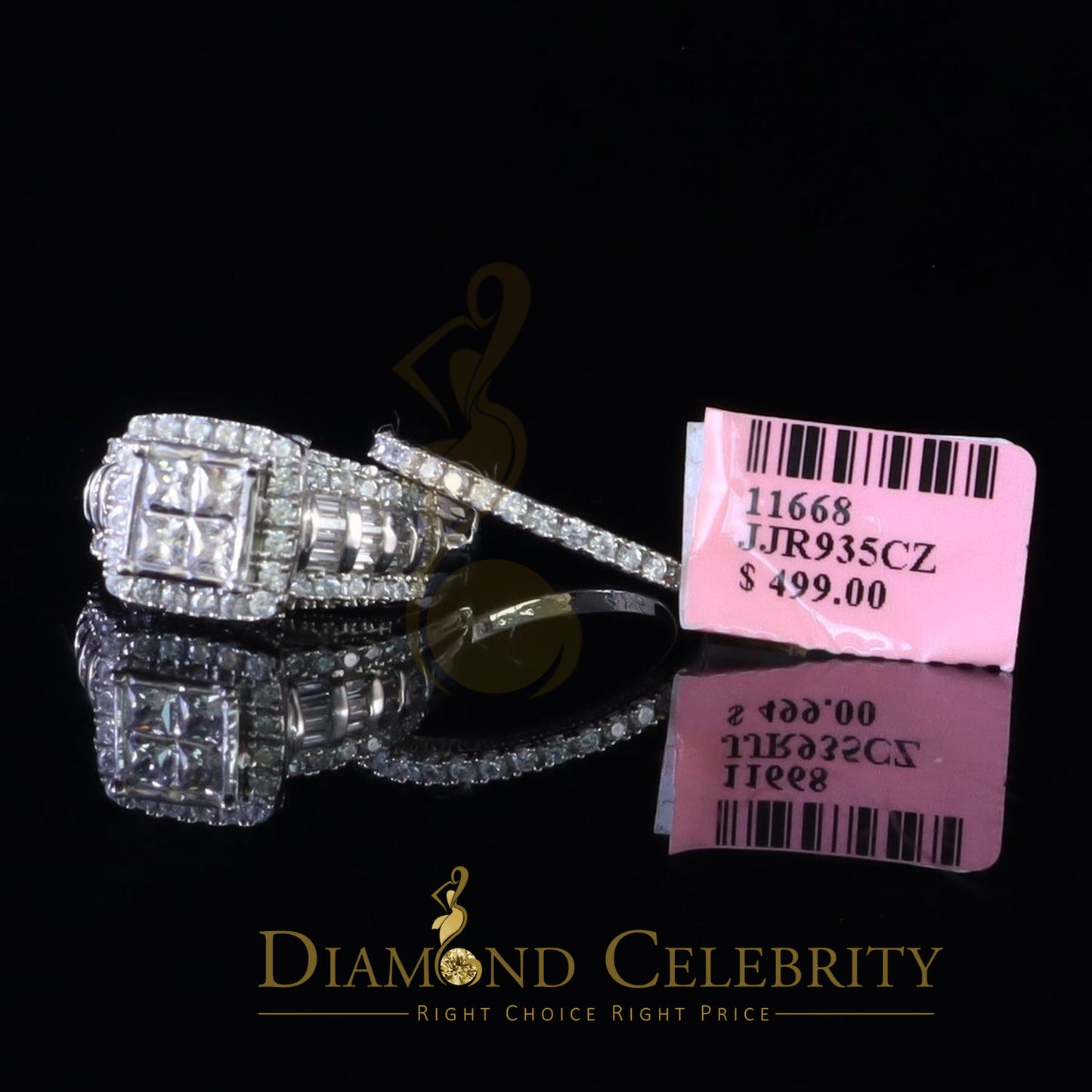DiamondCelebritees 3.89ct Cubic Zirconia Sterling White Silver Square Engagement Womens Ring Size 7