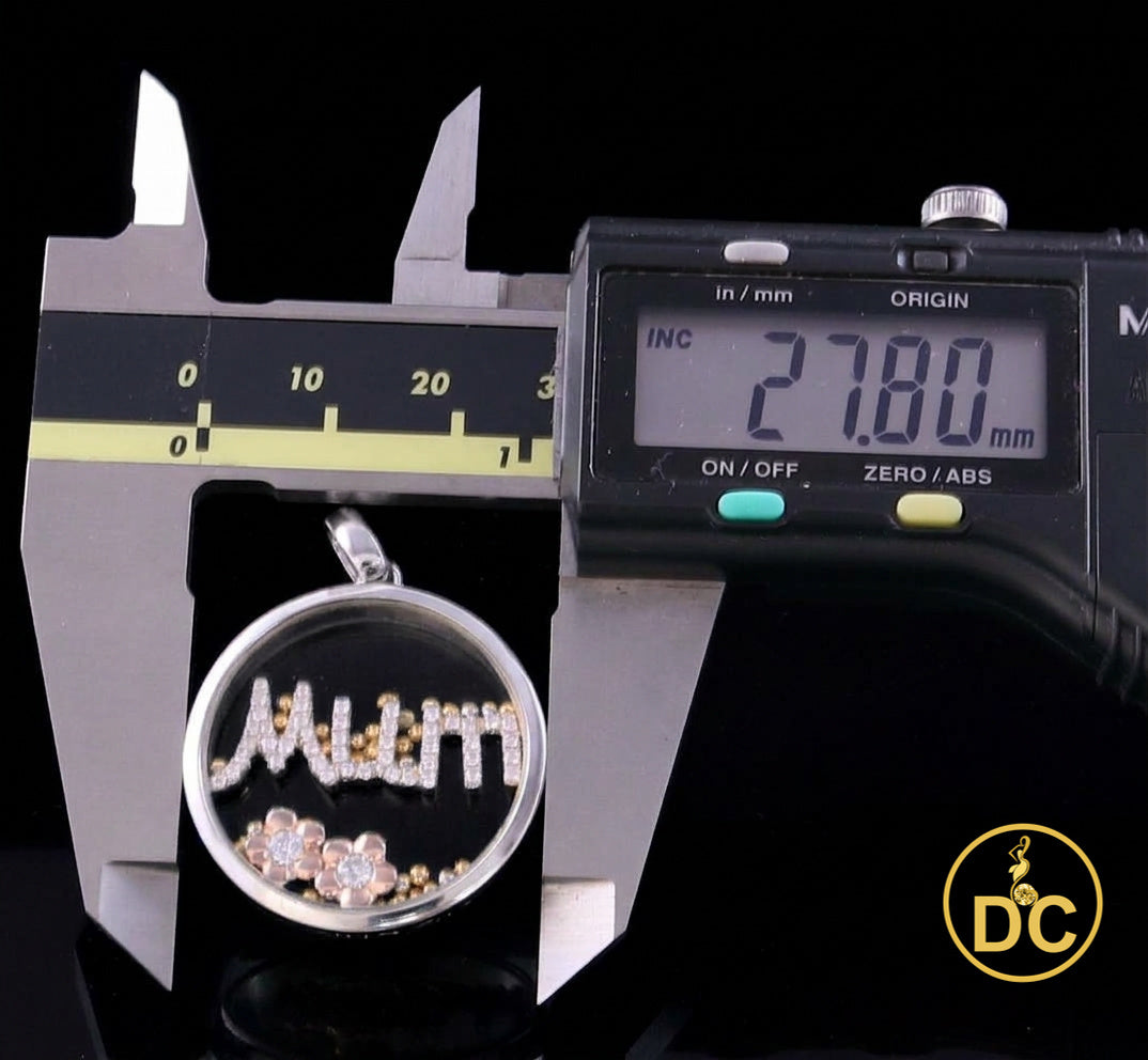 DiamondCelebritees 925 White Sterling Silver Mom Floating flower / beads Charm Glass CZ Pendant