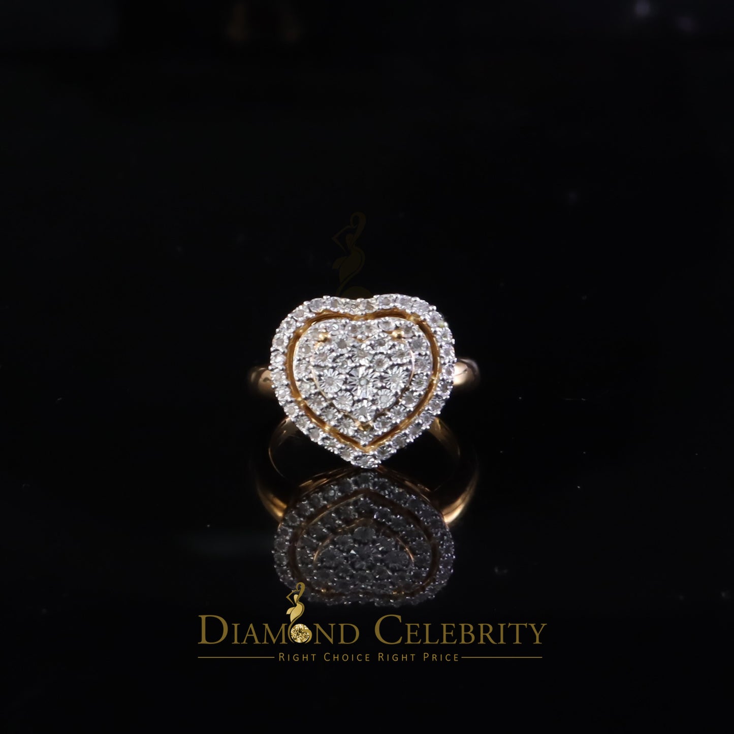 DiamondCelebritees Big Womens Pave Heart 0.25ct Real Diamond Yellow 925 Sterling Silver Ring SZ 7