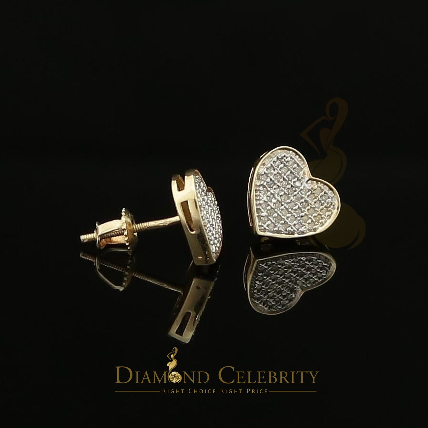 DiamondCelebritees 925 Sterling Silver 0.10ct Diamond Heart Earrings For Women Yellow Stud For Men