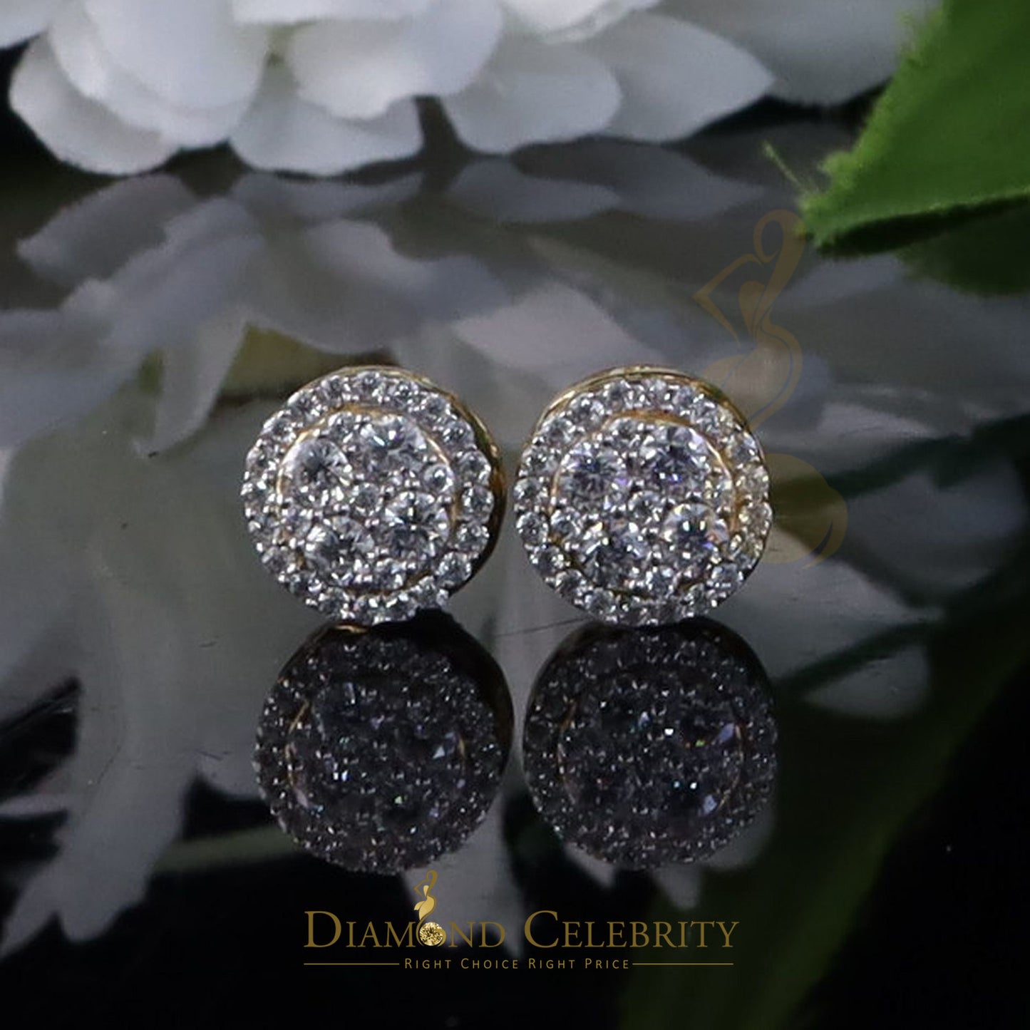 DiamondCelebritees 925 Silver Yellow 1.00ct VVS D Moissanite Round Stud Earring for Women's/Men's