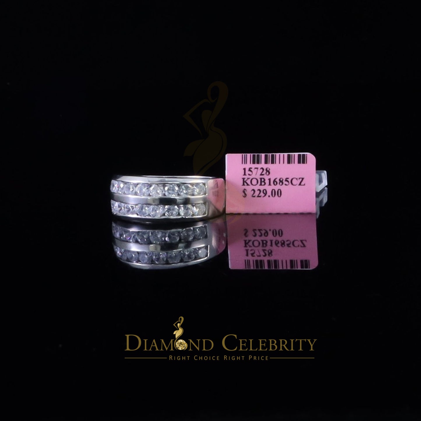 DiamondCelebritees Sterling White Silver Round 3.42ct Cubic Zirconia Round Men's Ring Size 10