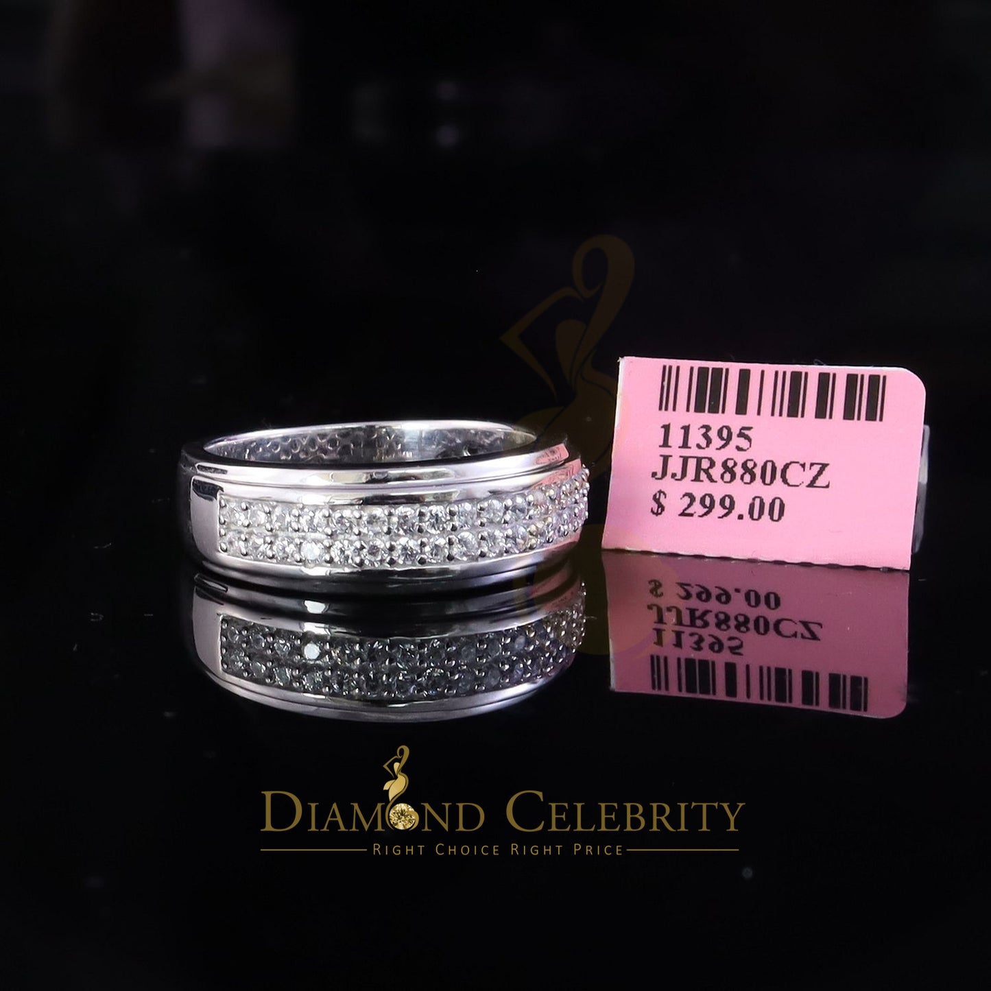 DiamondCelebritees White Silver Round Cubic Zirconia 1.25ct Men Adjustable Ring From SZ 10 to 12