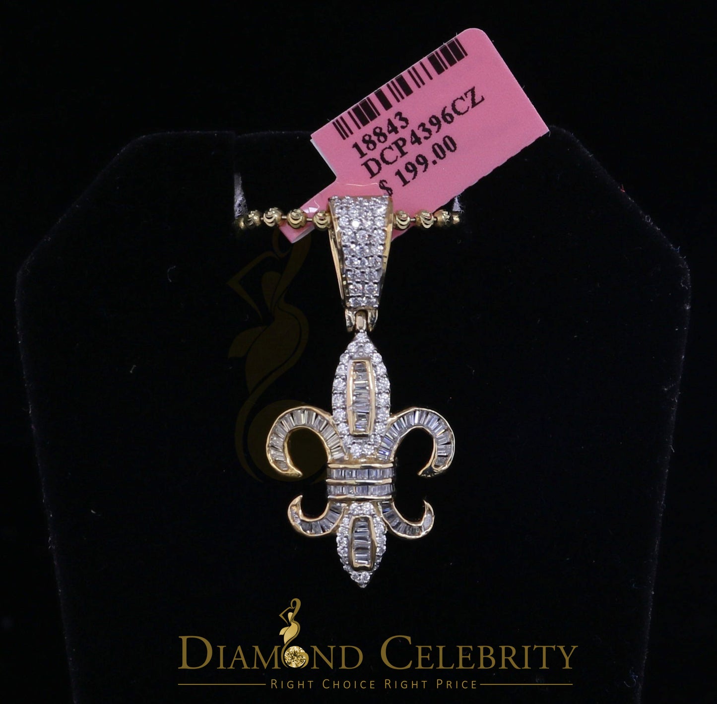 DiamondCelebritees Charm Yellow Sterling Silver Fleur de Lis Pendant 2.09ct Cubic Zirconia Stone