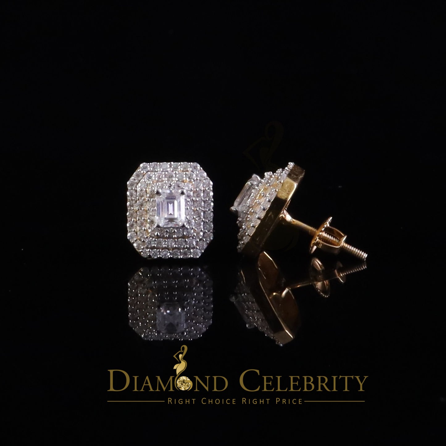 DiamondCelebritees Octagonal Emerald Cut 1.10ct VVS D Moissanite Unisex 925 Yellow Silver Earrings